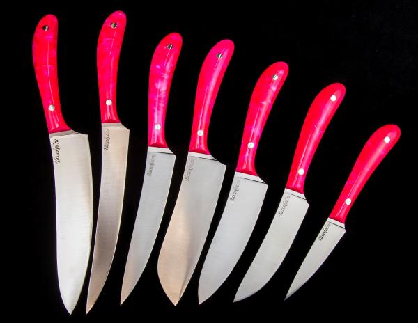 Набор кухонных ножей "Киви розовый акрил" из сталей bohler н690,элмакс, 95х18, 440с